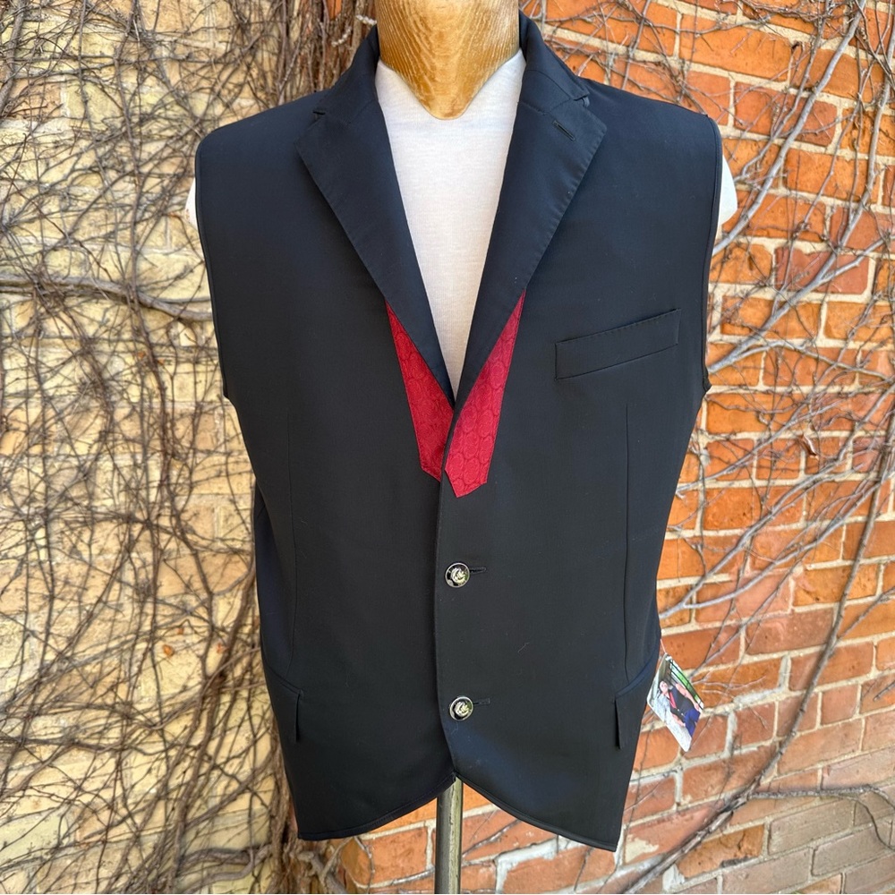 Men's Black Blazer Vest Steampunk Fine Wool Suiting Equestrian 46R XL